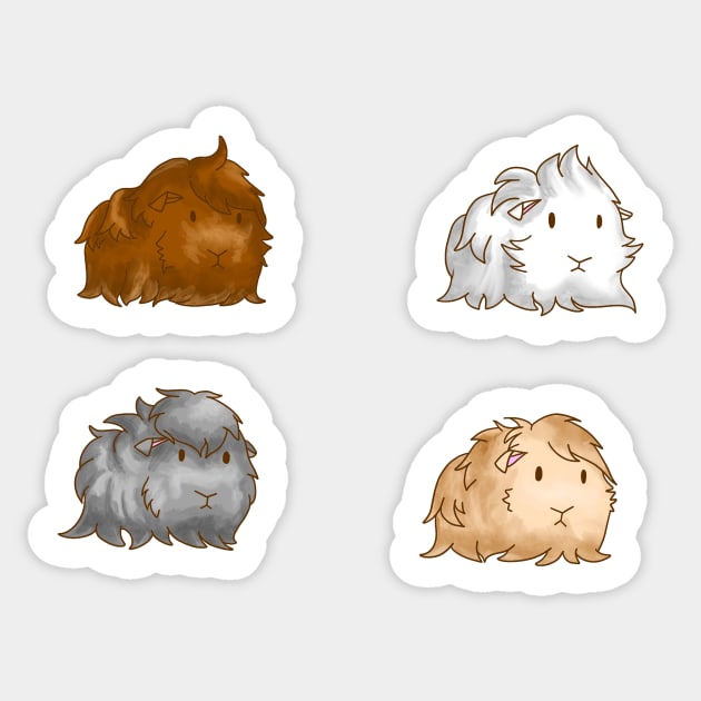 Long Haired Guinea Pigs Set of 4 Sticker by aishiiart